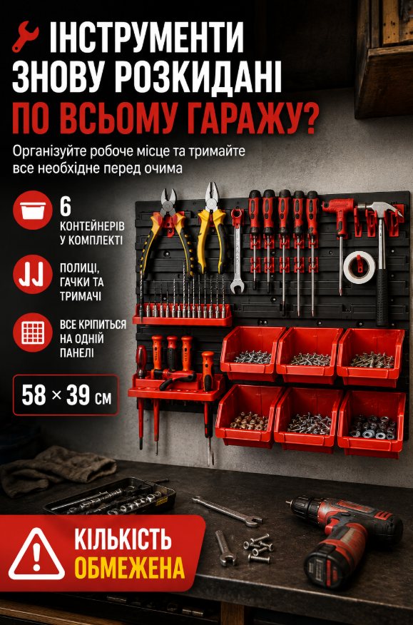 Настінна панель-органайзер для інструменту